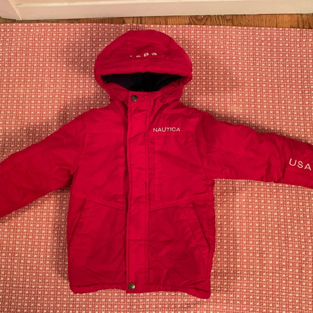 Nautica USA 1983 Boys Sailing Jacket Parka Red 2T Hooded Vintage fleece lined U6